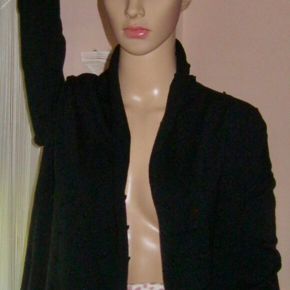 Anthropologie Lapis Open Front Pleated Collar Black Cardigan Sweater Women’s PM - Picture 2 of 5